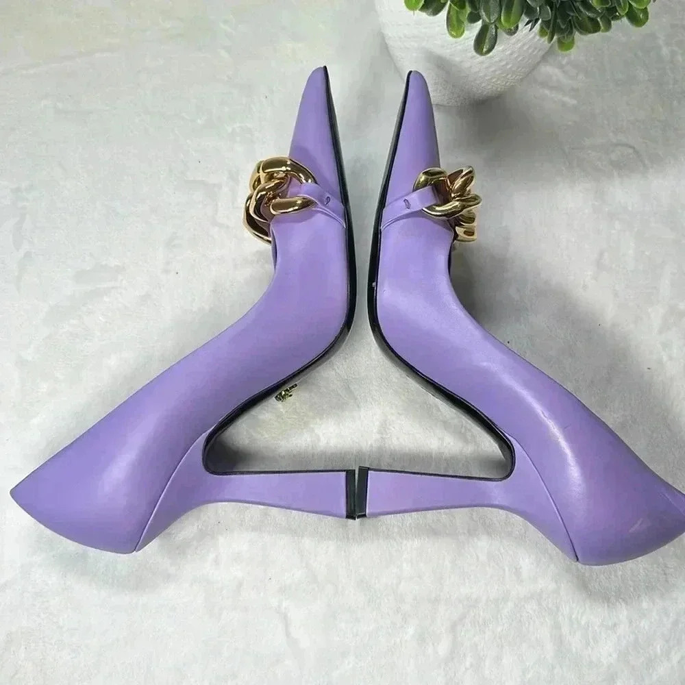 Versace SZ 7 Medusa Insignia Purple Gold Chain Heels Pumps - Picture 12 of 15